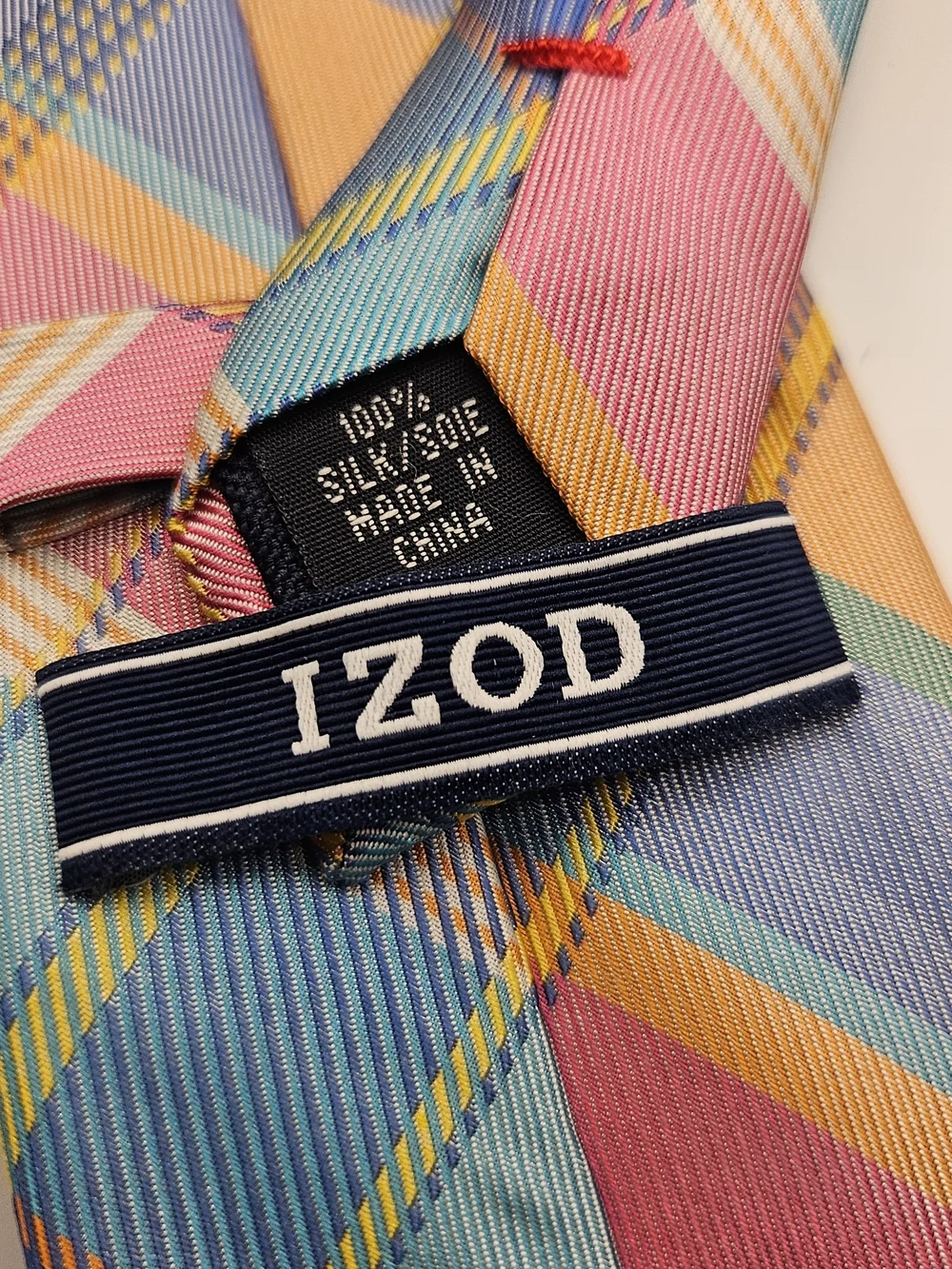 Izod Plaid Multicolor Men's Necktie - Blue, Pink & Orange #4139